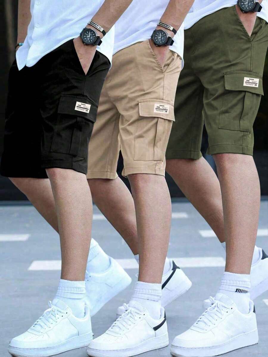 3 pezzi Pantaloncini cargo casual e spaziosi con stampe per ragazzi e adolescenti, sportivi e rilassati, adatti per primavera/estate/autunno
