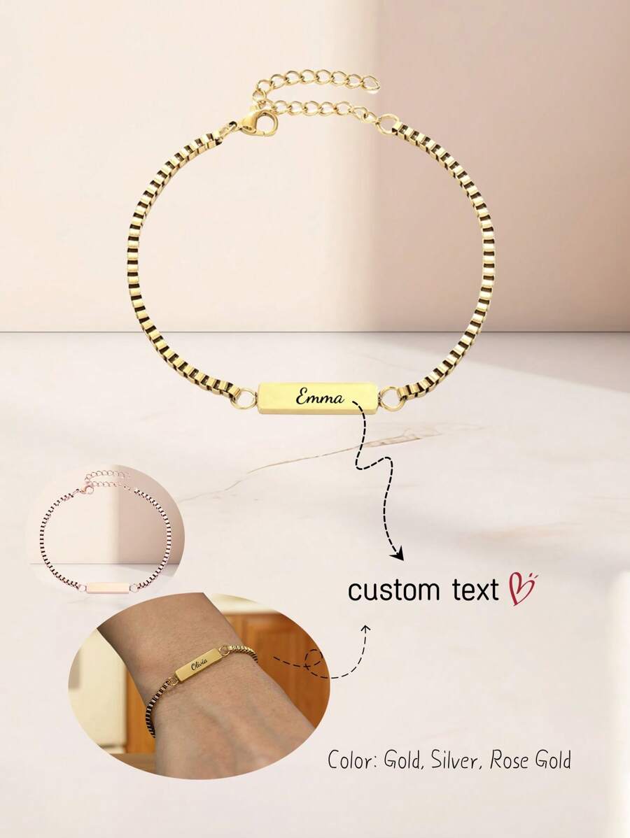 1 Piece Personalized Stainless Steel Bracelet That Can Be Customized With Text Names, Dates, And More. It Is A Fashionable And Versatile Accessory, Suitable For Birthday Gifts To Good Friends, Boyfriends And Girlfriends, Anniversaries, Graduation Gifts, Daily Dates, Wedding Events, And Families