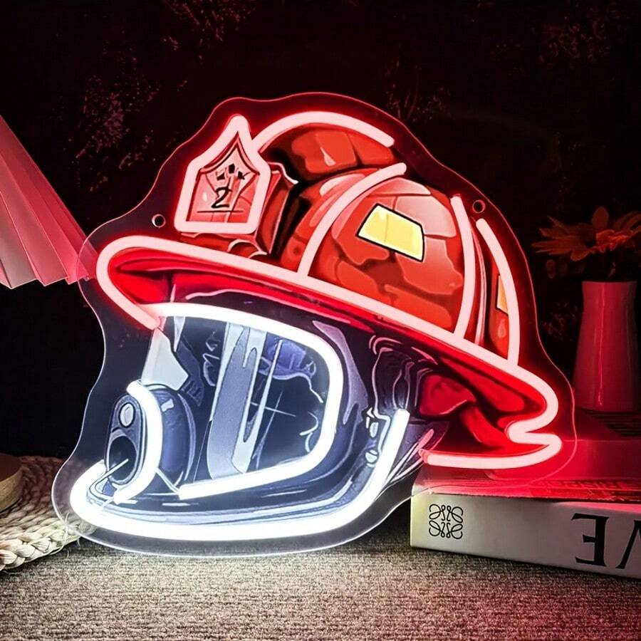 Enseigne au néon à LED casque de pompier, alimentée par USB, variable, prise 5V. Décoration pour la famille, salon, chambre à coucher, boutique, caserne de pompiers, pour les pompiers