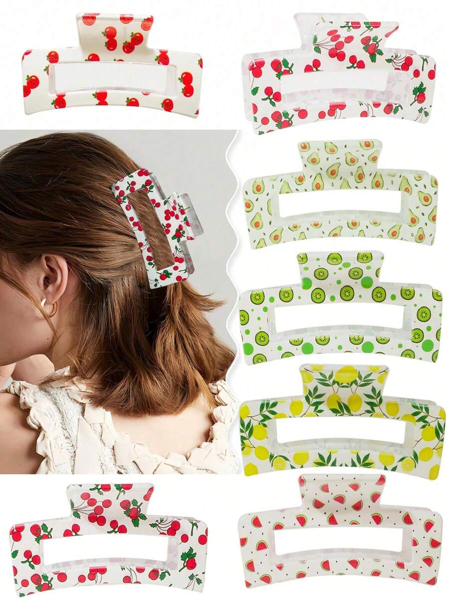 3pcs/1pc New Cute Fruit Design Hair Claw Clips, Strawberry & Cherry Hair Clips, Square Red And Green Hair Claws, Thick & Thin Hair Non-Slip Styling Alligator Hair Clips For Women & Girls Fashion Hair Accessories