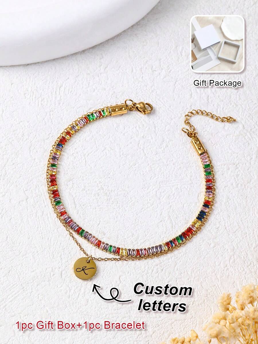 Elegant Fashion, Customized Letter Bracelet/Anklet, Women Round Letter Zirconia Pendant Bracelet/Anklet, Birthday Gift, Thanksgiving Gift, Gift For Girlfriend, Anniversary Gift, Best Friends Gift, Graduation Gift