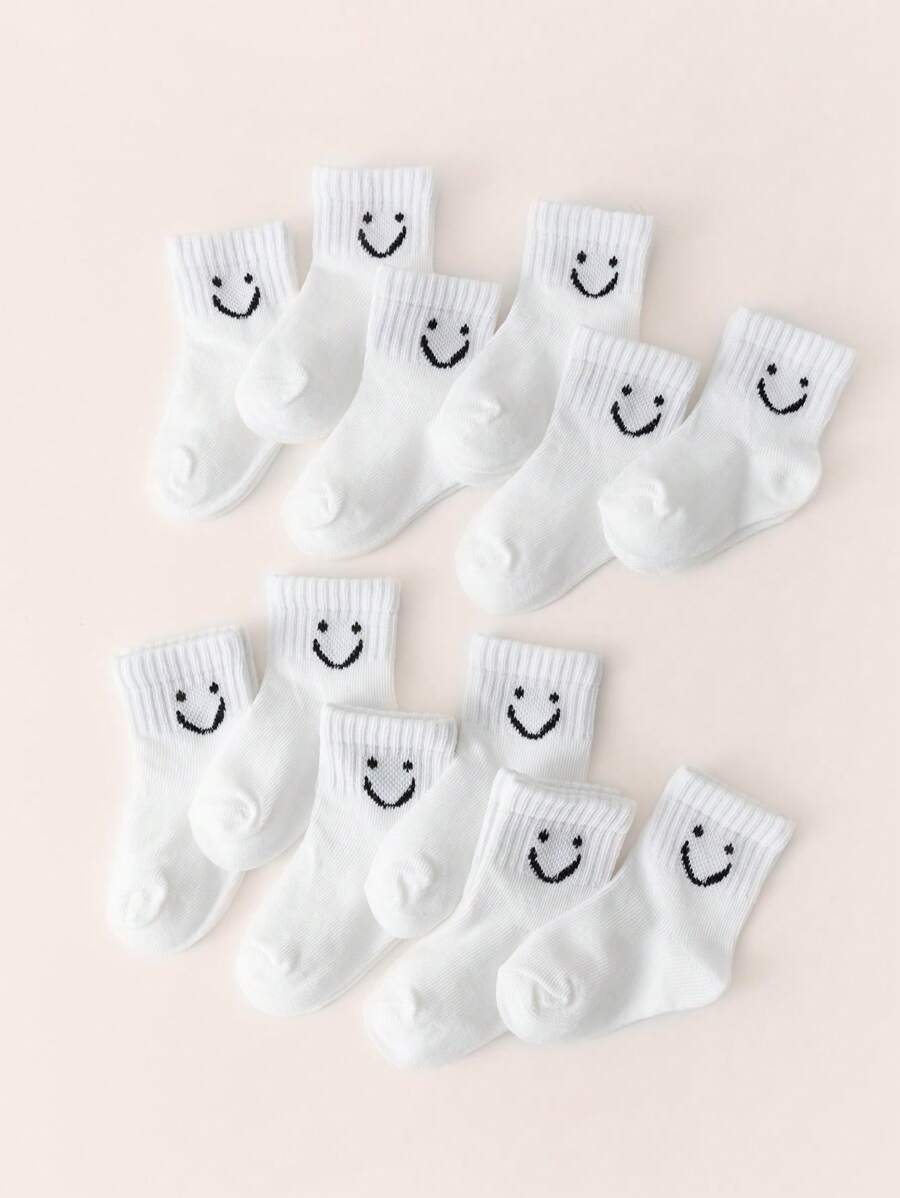 10 pares de calcetines de tripulación para niños, calcetines faciales para bebés al azar, calcetines lindos para chicos, medias Elastic coloridas, zapatos de piso para niñas y niños