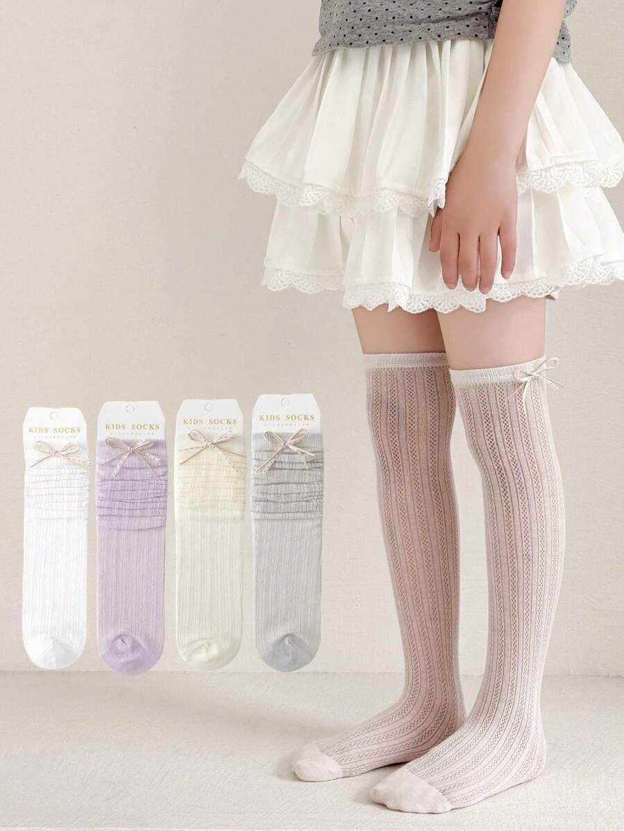 1 Paar Sommer Pastell-farbige Rüschen Socken, feines süßes Schleifen Design, atmungsaktive Mesh-Netz Mückenschutz Beinwärmer Socken für Kinder