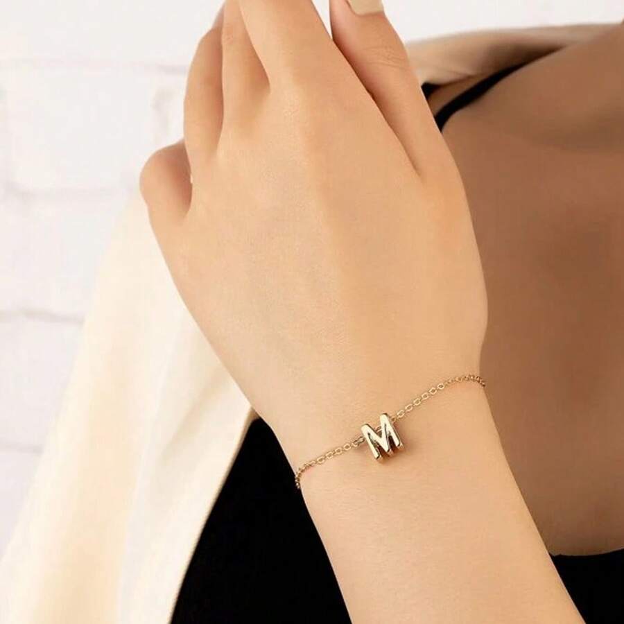 Cadena brazalete DIY de 26 letras para mujeres, accesorio de joyería, de acero inoxidable de alta calidad, a la moda y personalizado