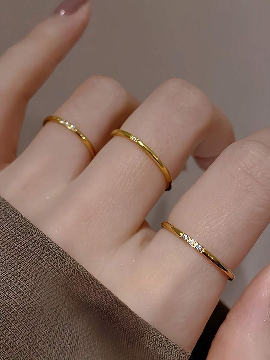 1 pieza/2 piezas/3 piezas Anillos sencillos de titanio y acero con rhinestones, anillos apilables vintage únicos adecuados para uso diario de la mujer, gran regalo para amante/amigo en días festivos