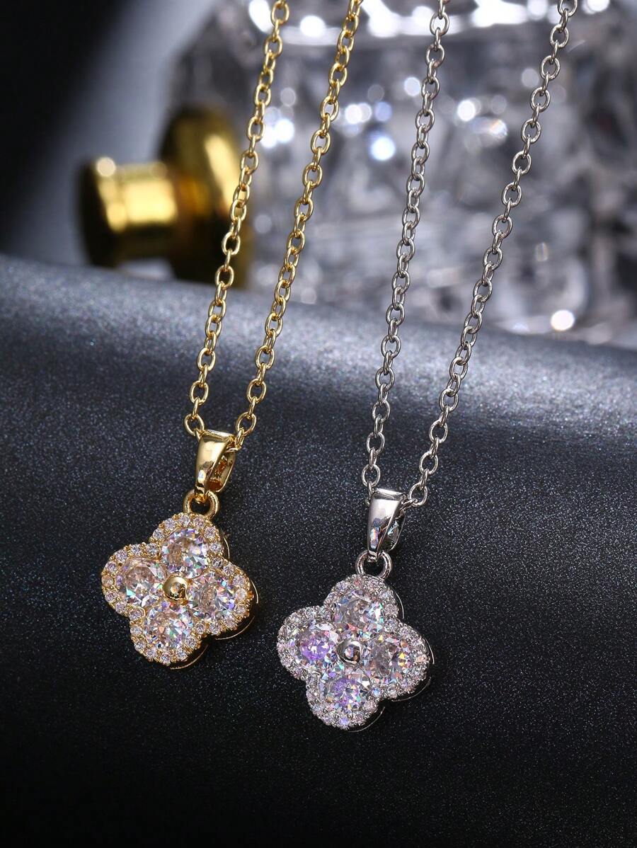 1 Piece Shiny Zirconia Romantic Flower Pendant Necklace For Women Gold Plated Flowers Choker Girls Wedding Party Luxury Jewelry