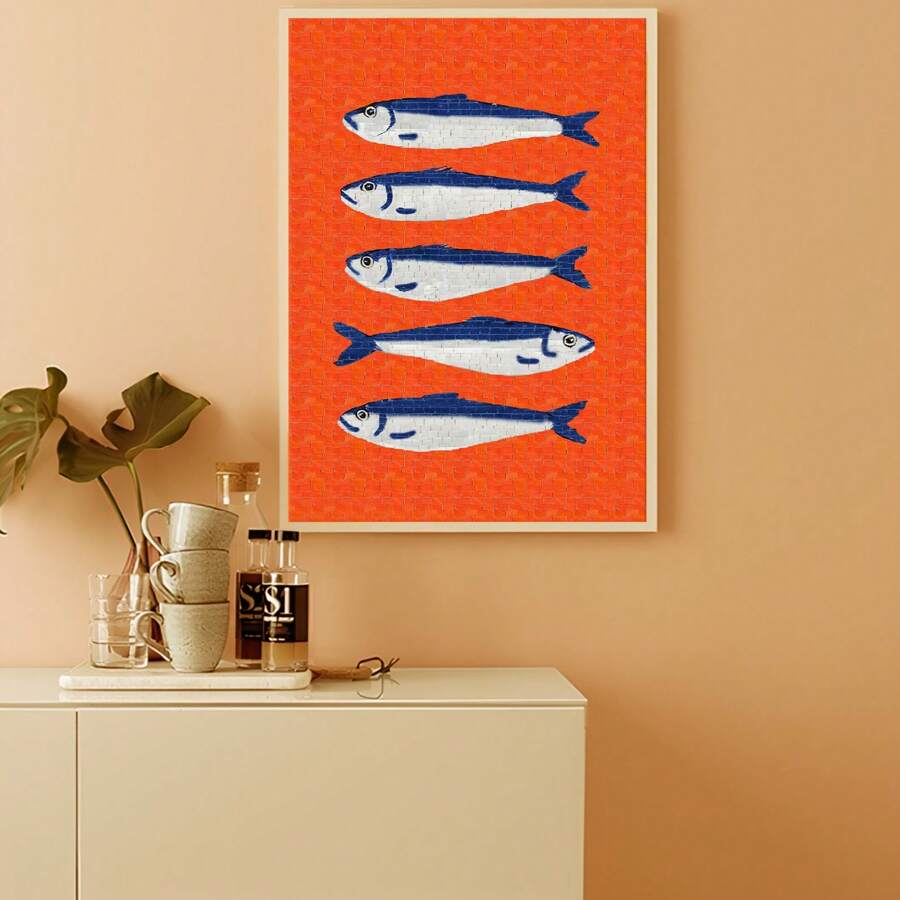 1 Pc Vibrant Orange Fish Wall Art Prints Medieval Retro Wall Decor Mural, Dorm & Home Decoration Painting, Party Wall Art Poster, Best Gift Choice, Frameless Canvas Poster For Bedroom/Living Room/Study/Dorm, Perfect For Vacation Travel & Beach Graduation (Frameless Art Print)
