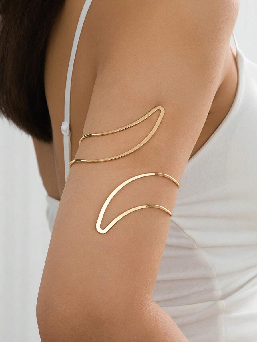 1 pièce Bracelet minimaliste classique polyvalent, lisse, géométrique, creux à double couche, réglable pour femmes