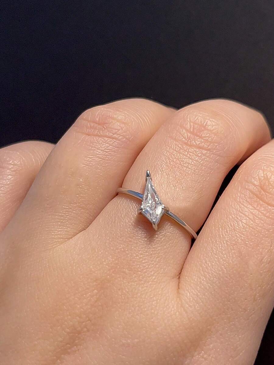 Anillo de plata de ley 925 con incrustación geométrica de circonita cúbica, elegante estilo bohemio para uso diario, joyería de calidad para mujeres