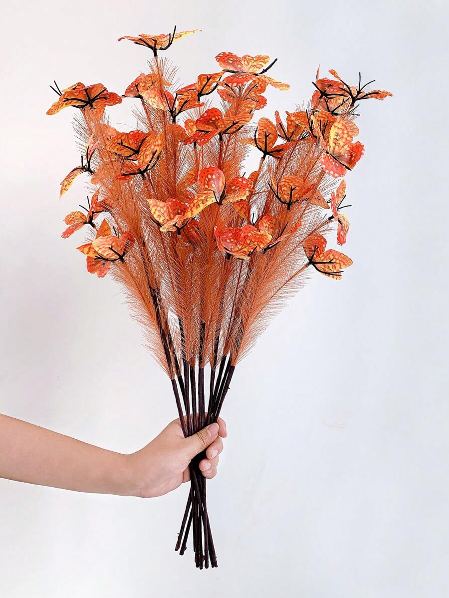 1/3pcs 25.2inch Artificial Butterfly Reed Grass, Artificial Fluffy Reed Grass Decoration, Pampas Grass, For Home Decoration, Wedding Decoration, Wedding Decoration, Wedding Bouquet, Bedroom Living Room Decoration, Desktop Decoration,Fall Decor,Autumn