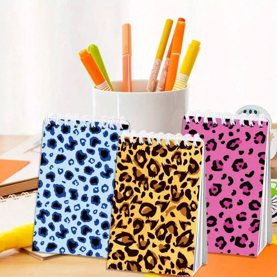 8pcs Animal Print Ivory Leopard Pattern Mini Notebook Set, School Office Stationery, Student Back To School Memo Pad