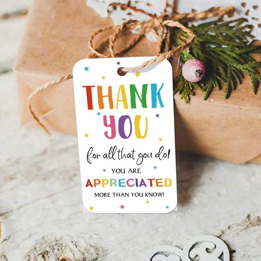 50pcs Teacher Thank You Gift Tags With String - Perfect For Back To School, Graduation, Teacher Appreciation, Celebrations & More, Hanging Tag Labels For Gift Wrapping & Party Favor