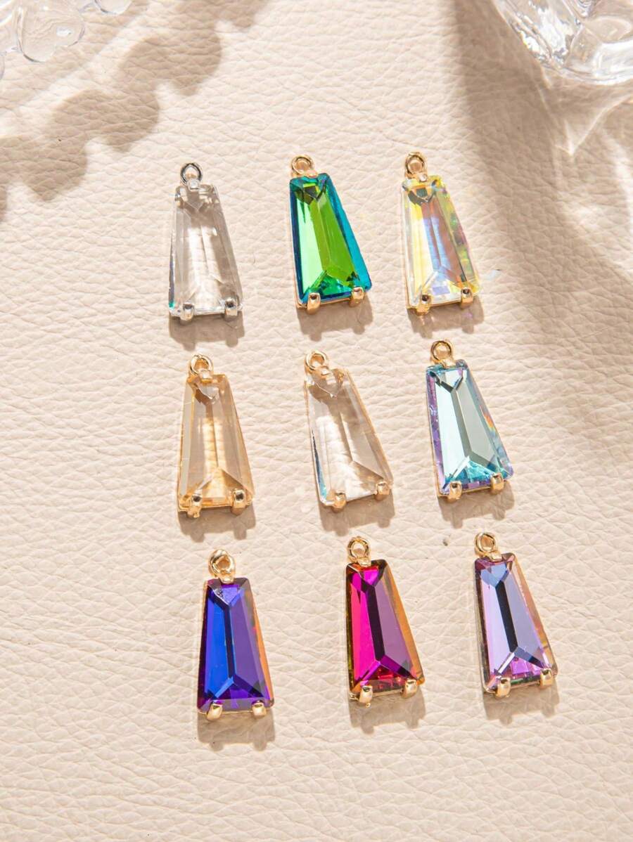 Lot de 5 pendentifs géométriques en cristal trapézoïdal coloré plaqué cuivre, adaptés à la fabrication de colliers, bracelets, boucles d'oreilles et porte-clés