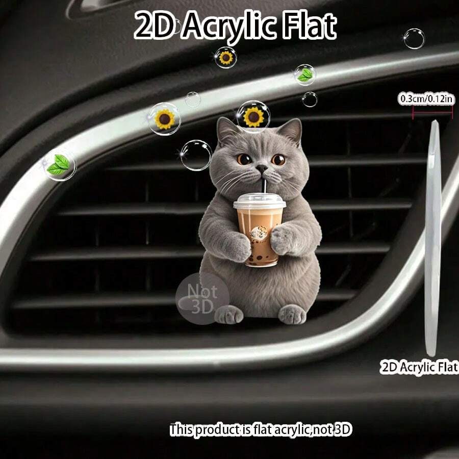 1 pezzo Ornamento piatto 2D in acrilico con disegno carino di un gattino rosa, molletta per presa d'aria, 1 confezione di fogli profumati, accessori per la decorazione dell'auto, deodorante auto, per portare un aroma fresco, compagno ideale!