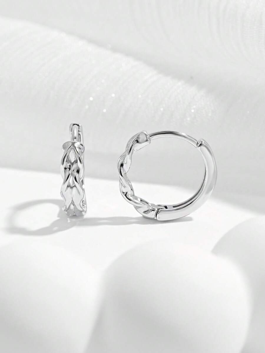 1 Pair Fashionable Minimalist Elegant 925 Sterling Silver Twisted Geometric Design Earrings, Gift For Women, Suitable For Wedding, Date, Party