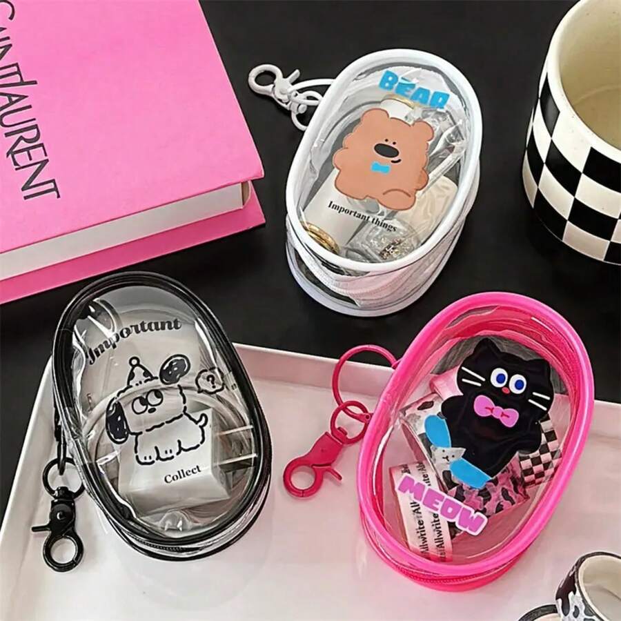 Cute Cartoon Storage Bag Data Cable Headphone Protection Bag Portable Transparent Storage Bag For Traveling And Going Out