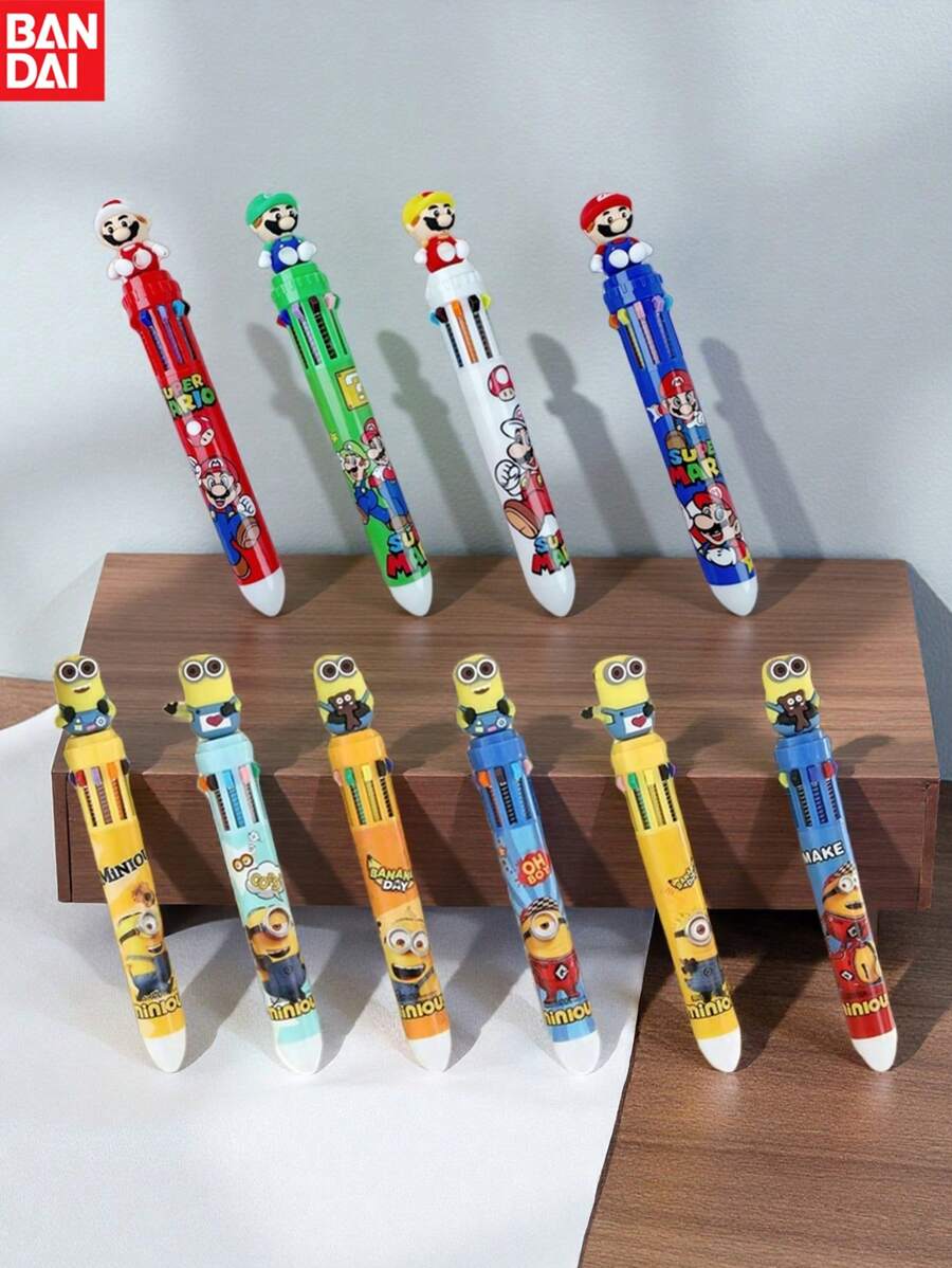1pc/6pcs Bandai, And Stationery, And Doll Ballpoint Pen, Available In 10 Colors, Multifunctional Ballpoint Pen, Neutral Pen, Extendable 10 Color Pencil, Round Pen Body, Multi-Color Ink, Suitable For Office And School Writing Stationery, Back To School Season Gifts, Perfect Party Gifts&Birthday Surprise Gifts, Ideal For Christmas, Halloween, Thanksgiving Gifts.