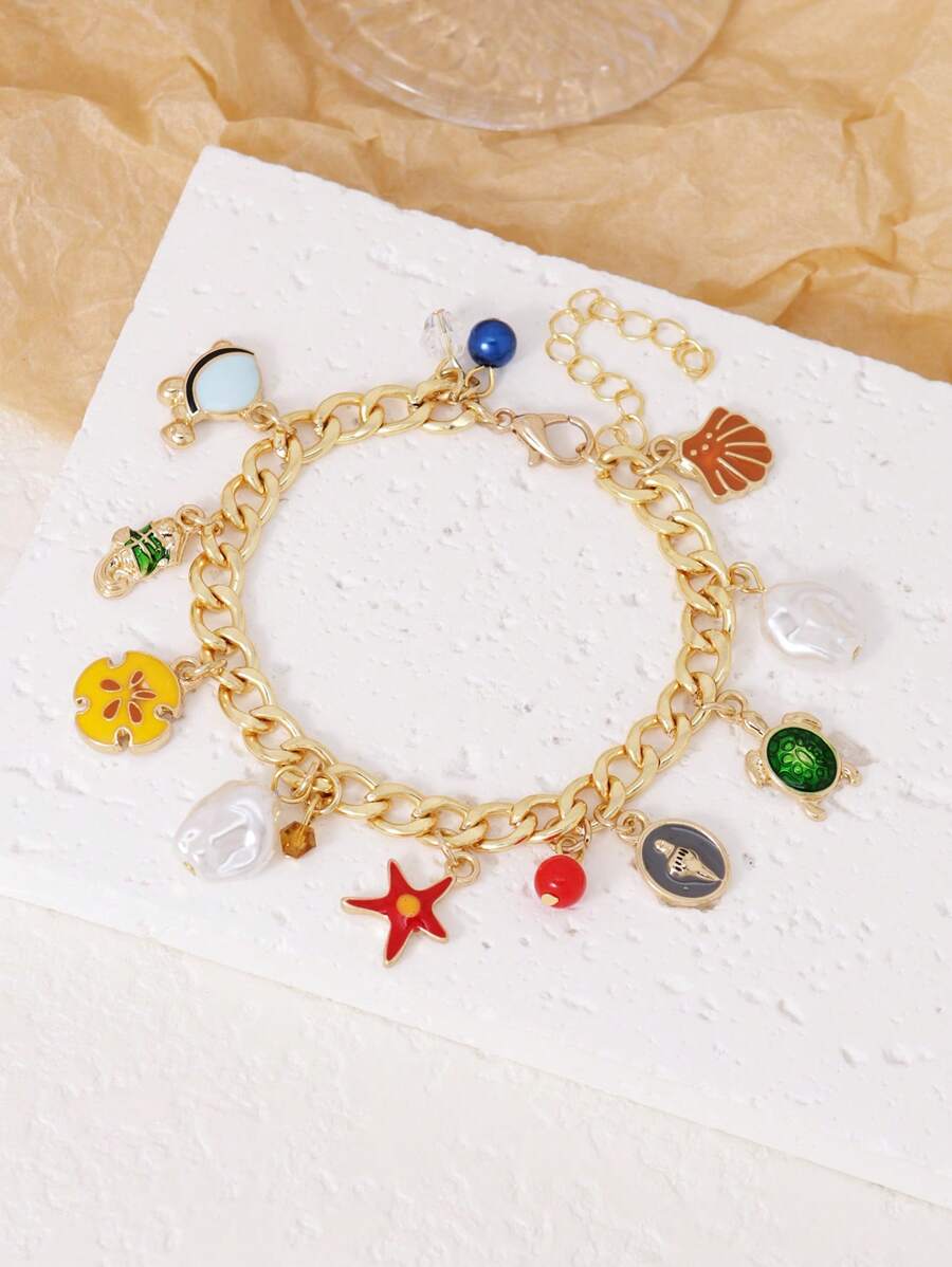 1 pieza de Collar con dije de tortuga marina, estrella de mar, concha, caballito de mar y perla falsa, adecuado para usar en fiestas de playa de verano para mujeres