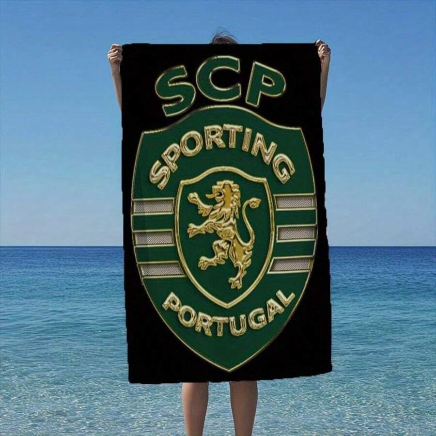 1pc Sporting Clube De Portugal Beach Towel - Lightweight Polyester Blend, Modern Woven Design With Green Lion & Shield Logo, Perfect For Beach & Pool Use, Pool Towel | Modern Woven Design | Fabric