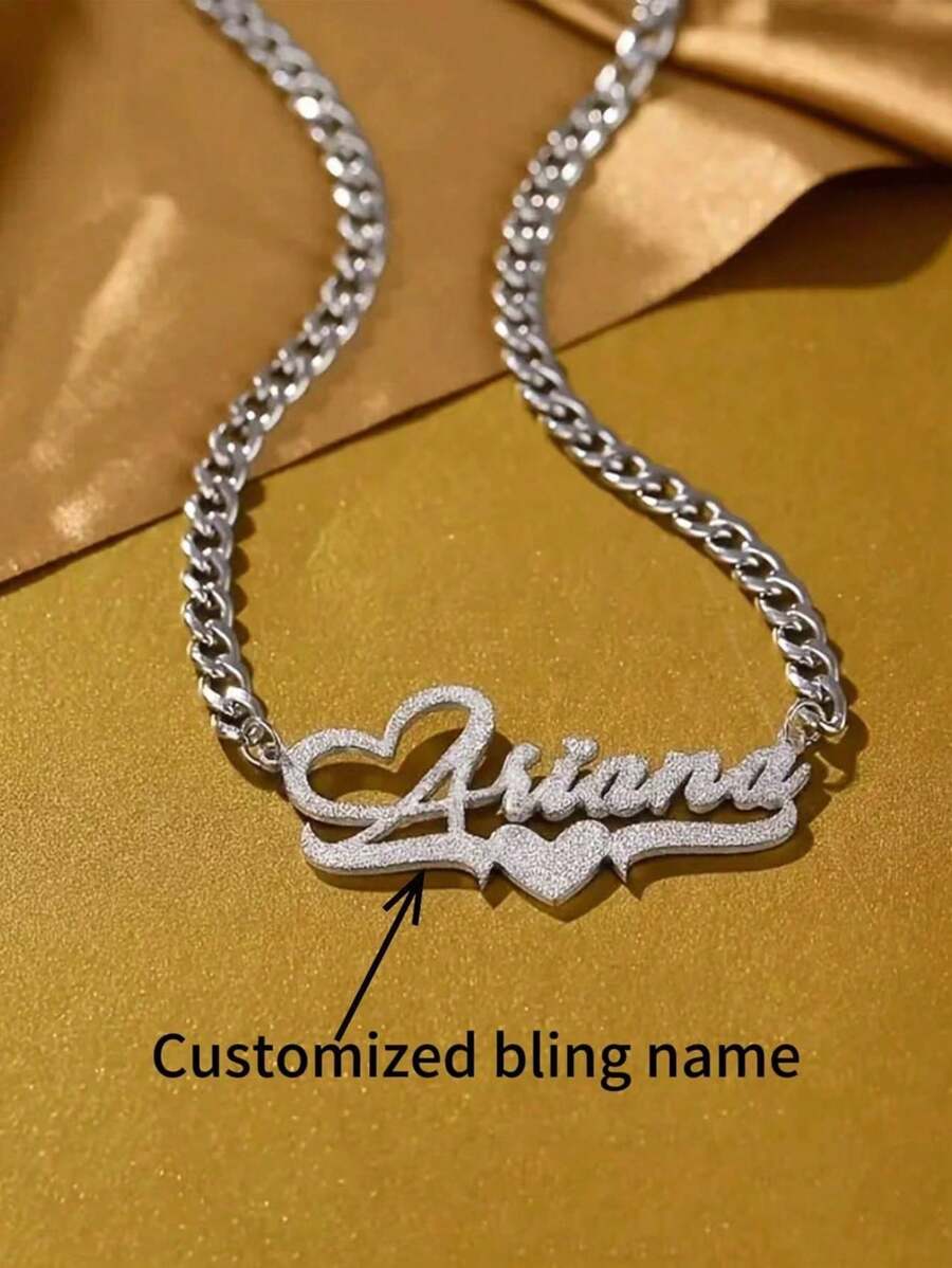 A Custom Sparkling Name Necklace With A Heart Design, Hip-Hop Classic Style, Suitable For Daily Wear And Gift Giving, A Gift For All Seasons