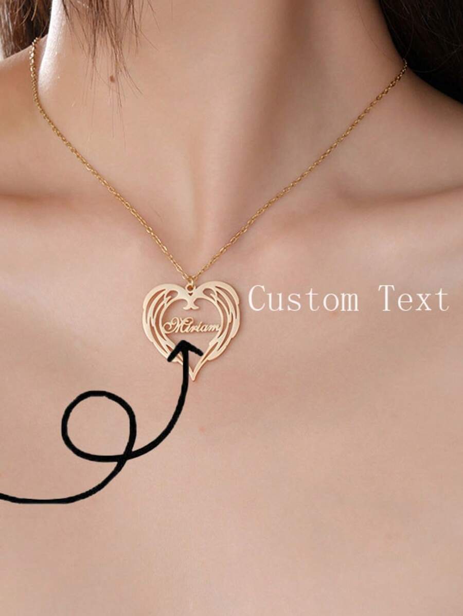 1 Stück individuelle herzförmige englische Namenskette aus Edelstahl – ein stilvoller Schmuck mit Herzflügel Buchstabenverschluss und Knochenkette. Diese Halskette kann für Lebensgefährten und Familienmitglieder individuell gestaltet werden und dient als Erinnerungsgeschenk zum Vatertag, Cut Out
