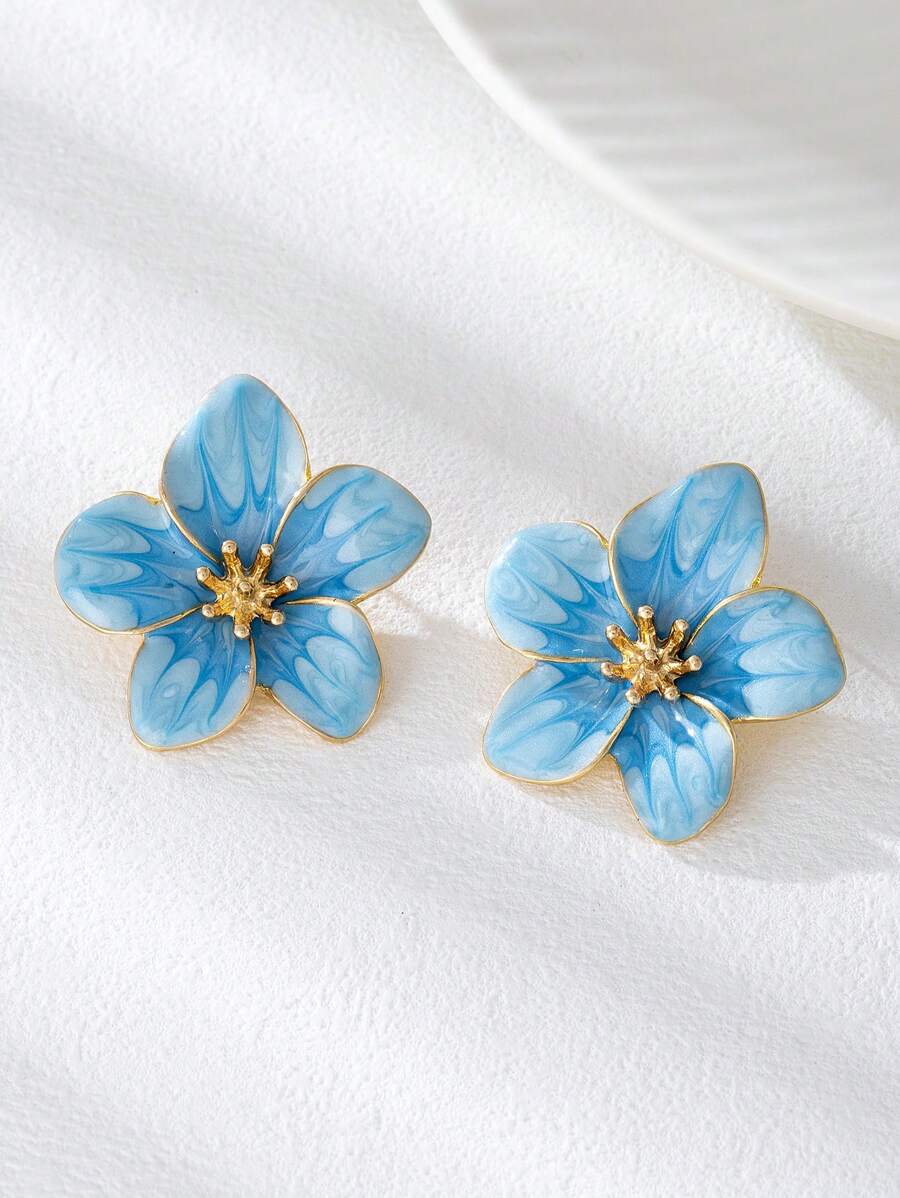 1 Pair Handpainted Enamel Drippy Tulip Design Gold-Tone Earrings, Great Gift For Daily Wear, Holidays, Birthdays, Mother's Day, For Girlfriend Or Daughter