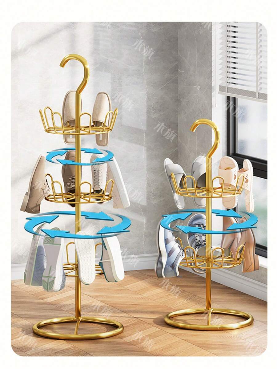 Outdoor Patio Rotatable Iron Shoe Rack, Floor-Standing Drying Shoe Organizer