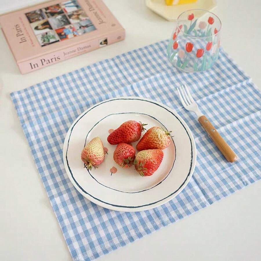 1pc/6pcs Korean Plaid Placemats, Versatile & Minimalist, Suitable For Photo Background, Tableware Decoration