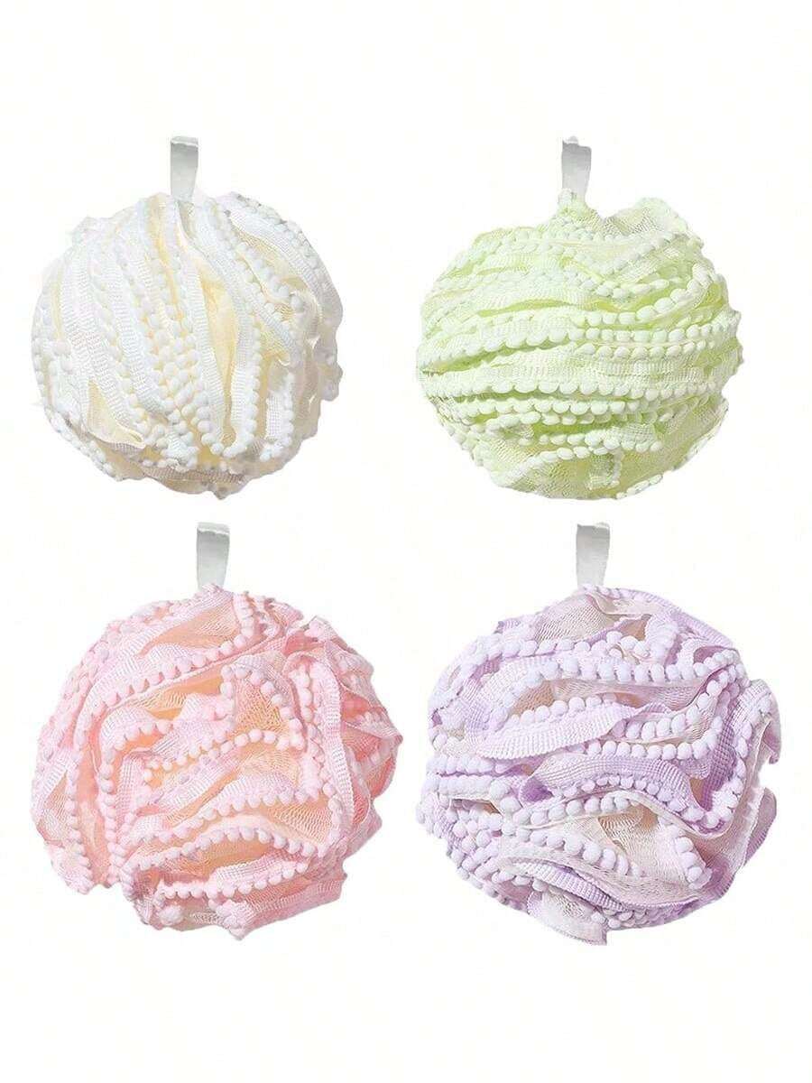 Éponge de douche à pompons en dentelle, boule de bain en maille exfoliante pour hommes et femmes, rentrée scolaire