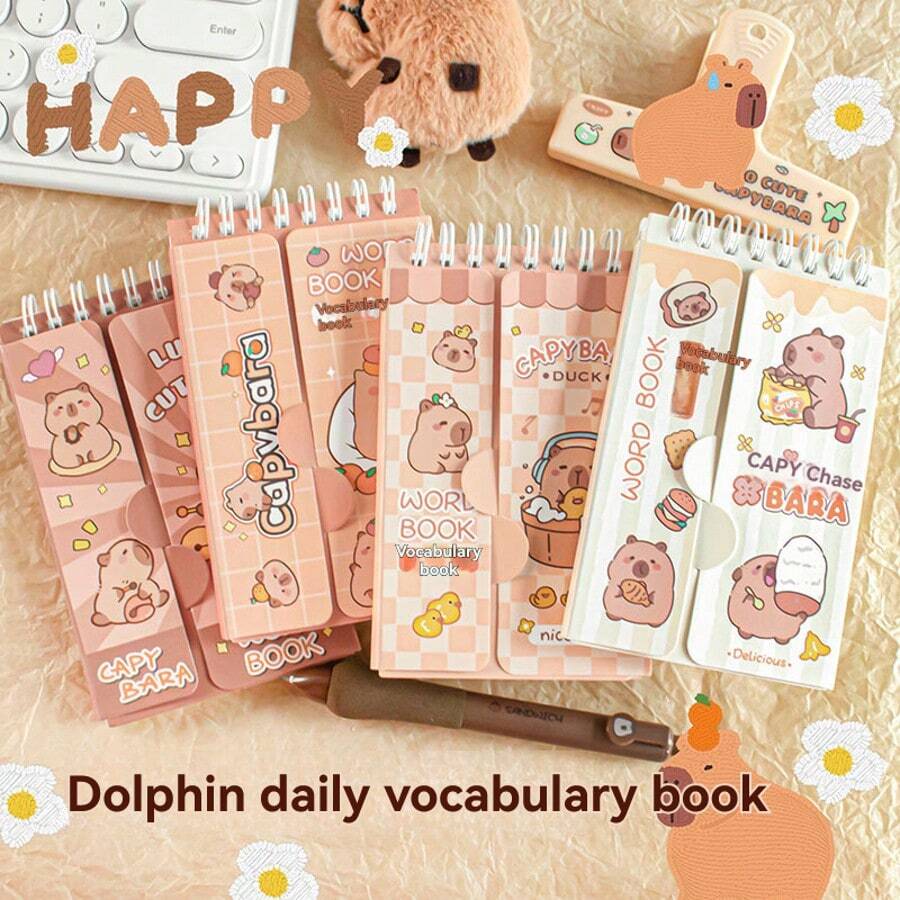 4pcs Capybara Word Notebook, Student Daily English Vocabulary Record Book, Thickened Portable Pocket Notebook, Account Book, Diary, Back To School Supplies