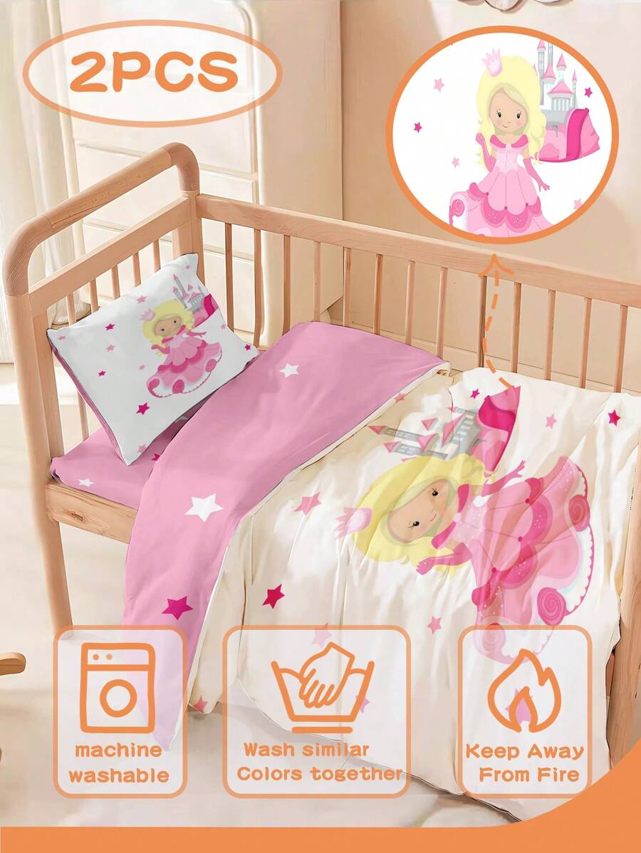 Princess Themed Polyester Bed Set For Kids - 2/1pc Cozy Duvet Cover & Pillowcase