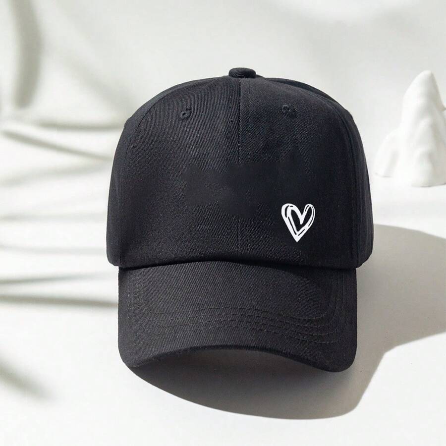 1 Stück Unisex Y2K Stil weiße Herz-bedruckte Baseballkappe, verstellbare Größe, atmungsaktiv & modisch für den täglichen Lässig-Stil