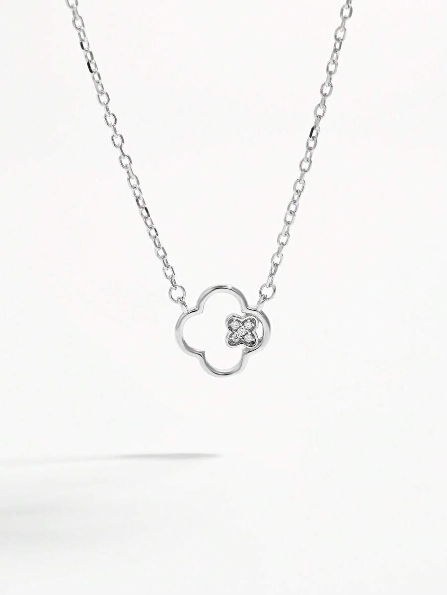 1 pieza Elegante y de moda collar de plata esterlina 925 con diseño geométrico hueco de trébol y circonita cúbica, perfecto para fiestas, regalo personalizado para mejorar el estilo de la mujer