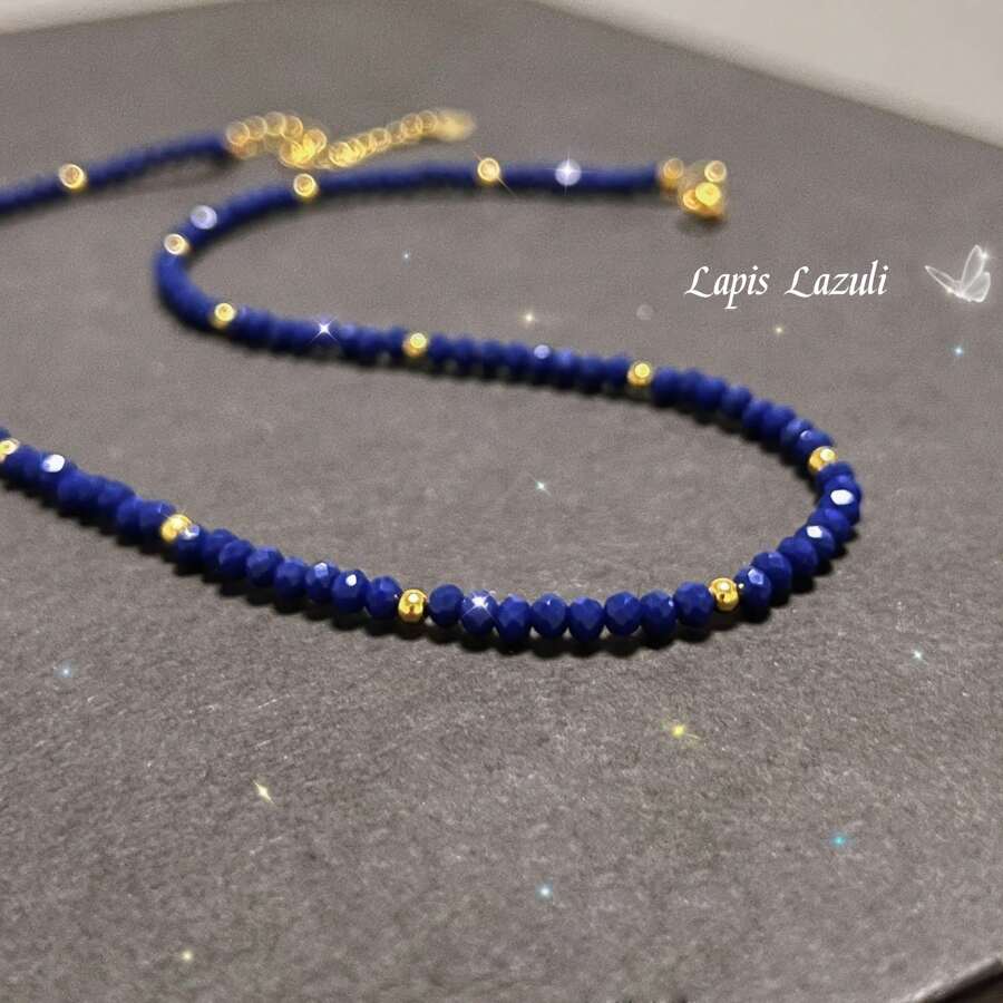 Lapis Lazuli Natural Stone Necklace - Minimalist, Handmade Dainty Jewelry, Perfect Gift For Her, Necklace, Retro Style, Simple Style