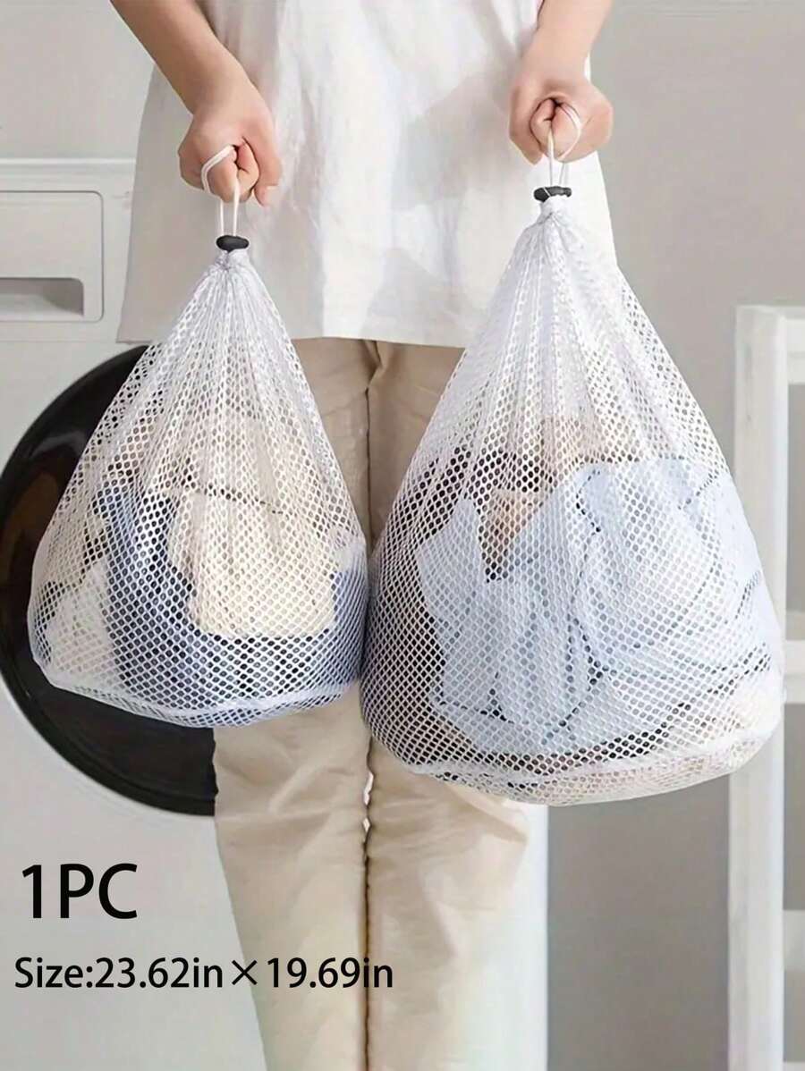 1 pezzo Borsa per bucato in rete, borsa per lavare con laccio, borsa per lavare biancheria intima, cesto per il bucato, borsa per lavare in rete per lavatrice, grande capacità, borsa per il bucato sporco, anti-deformazione, borsa per riporre i vestiti, borsa per viaggi, vacanze estive, ritorno a scuola, accessori scolastici, borsa per lavare per viaggi