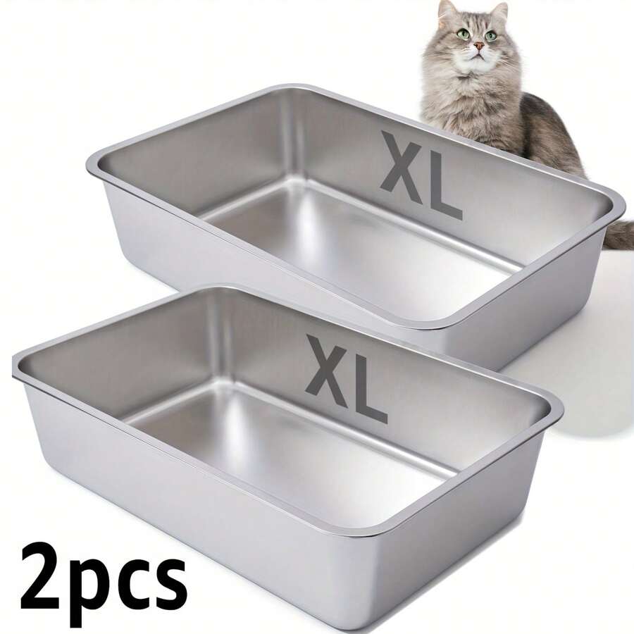 Stainless Steel Cat Litter Box, 6" Deep Stainless Steel Extra Large Cat Litter Box, XL Metal Litter Box For Big Cats, Easy To Clean, Large Cat Litter Box, 6" High Side Cat Litter Box