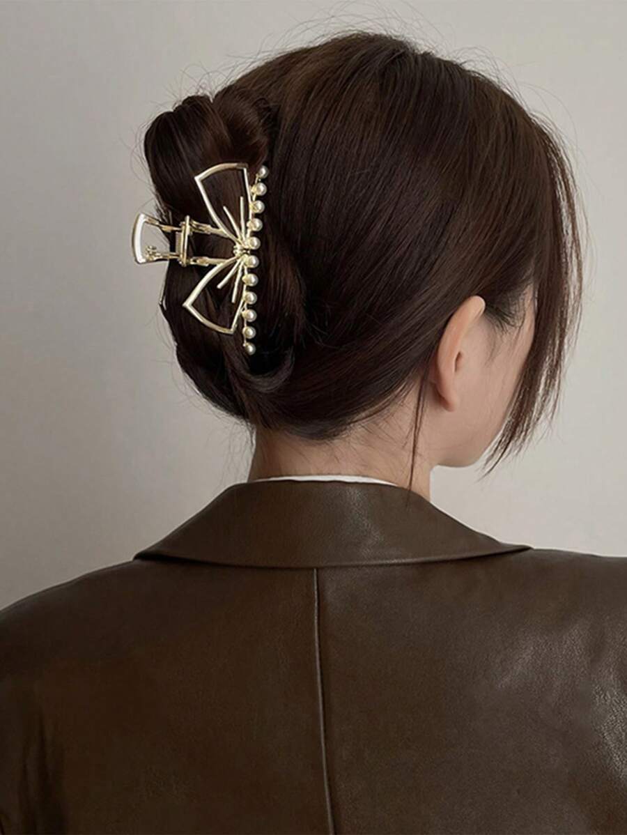 1 Stück Metall Perlen Schleife Elegante Haar Klammer, Modischer Dutt Haarstyling Accessoire für Alltag & Ausgehen, elegantes Haarschmuckzubehör