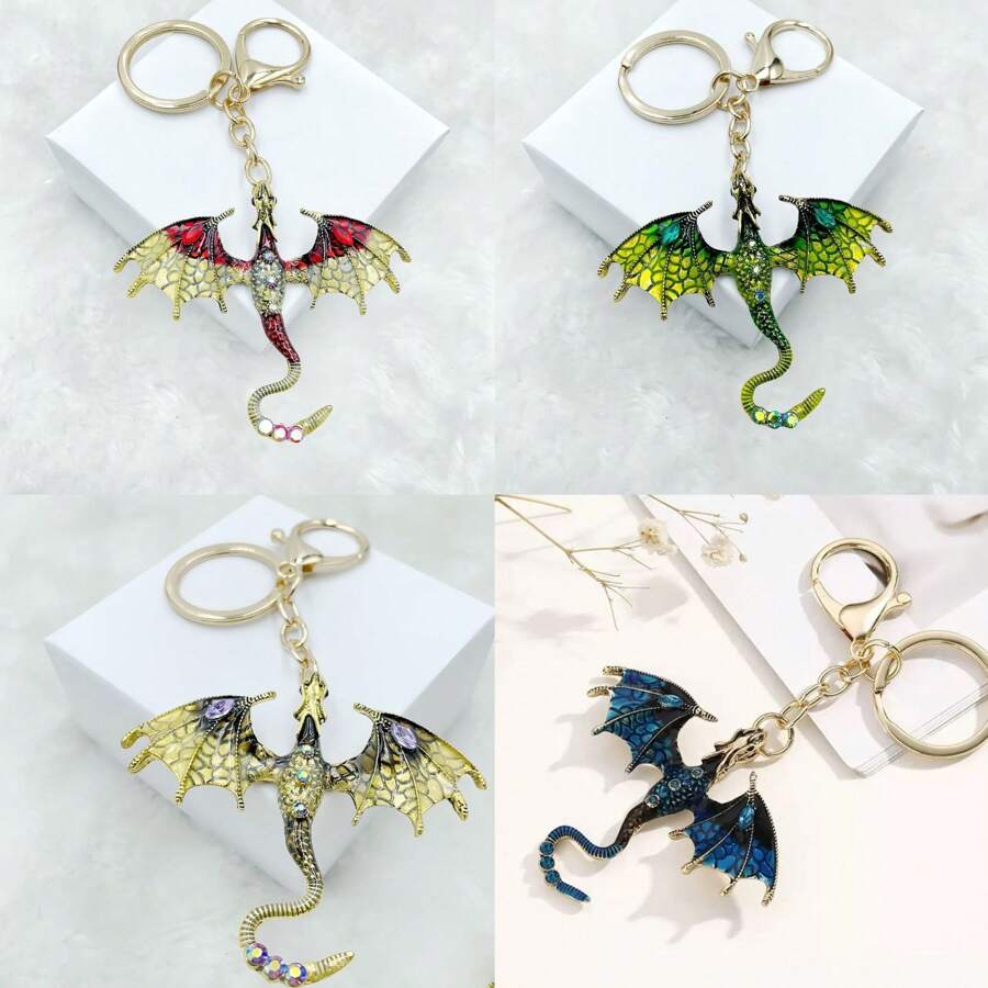 1 pieza Accesorio de mochila, llavero de pareja de dibujos animados con rhinestones con forma de murciélago, unicornio y dragón de aleación de zinc, estilo europeo y americano, accesorio de Halloween, regalo de broma para el coche