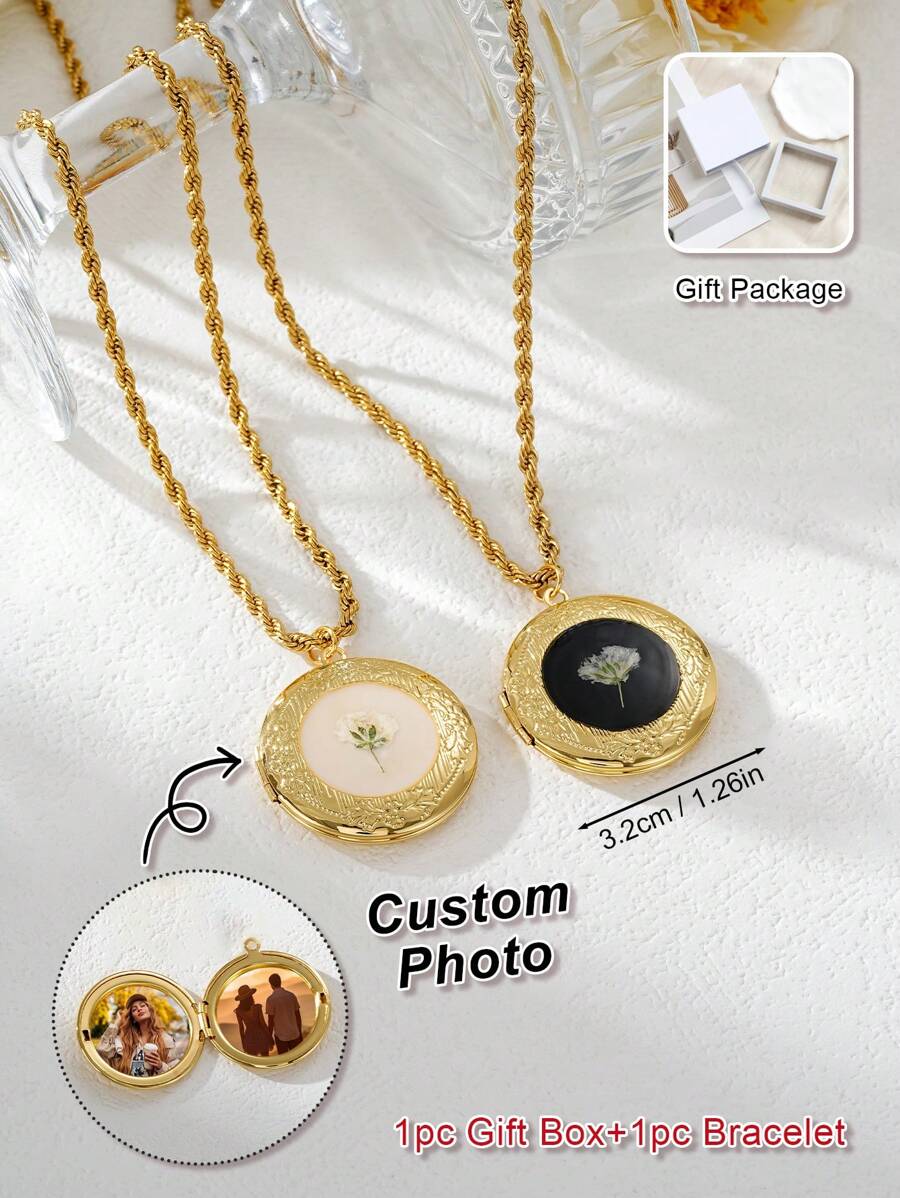 Customized Photo Necklace, Gold-Tone Round Pendant Necklace, Customize With Child, Parent, Lover, Pet Photo, Birthday Gift, Gift For Mom, Memorial Pet Gift, Graduation Gift For Best Friend, Gift For Grandma