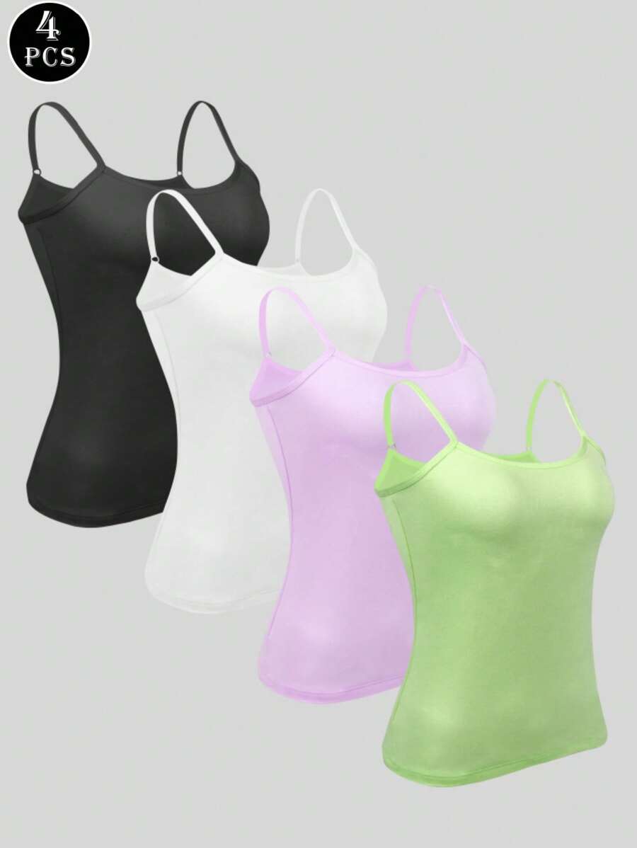 4pcs/Set Plain Comfortable Camisole Tank Tops