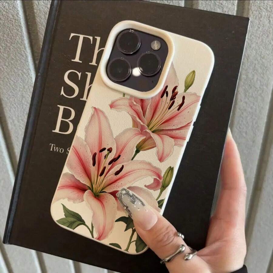 1 Stück Blumen TPU Material Blumen Rosa Lilie & Grüne Blatt Muster Handyhülle, kompatibel mit iPhone/Redmi Handy