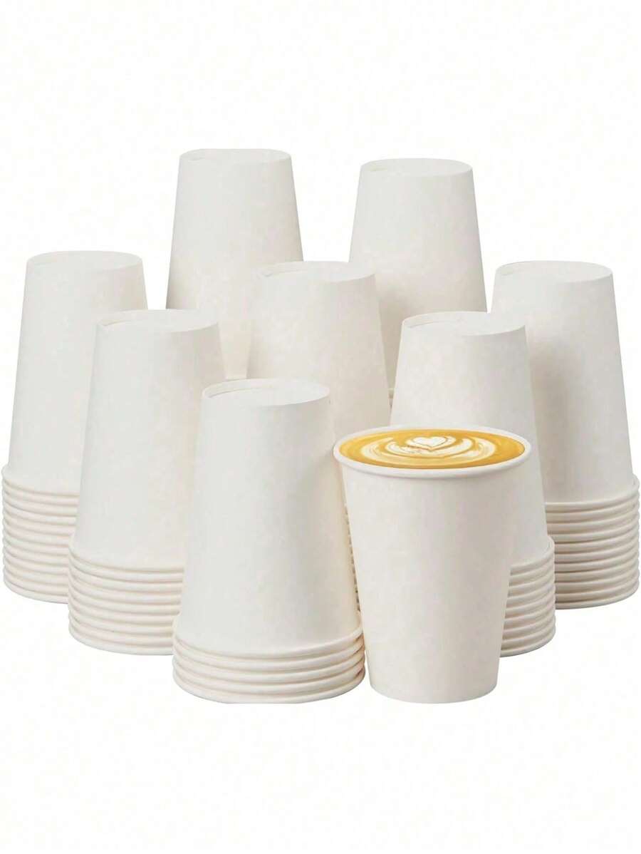 100pcs White Thickened Paper Cups, Disposable Milk Tea Coffee Cup, Disposable Craft Paper Colored Cups With Lid, Double-Layer Insulated Disposable Coffee/ Milk Tea Paper Cup , Festival, Party , For Christmas Party