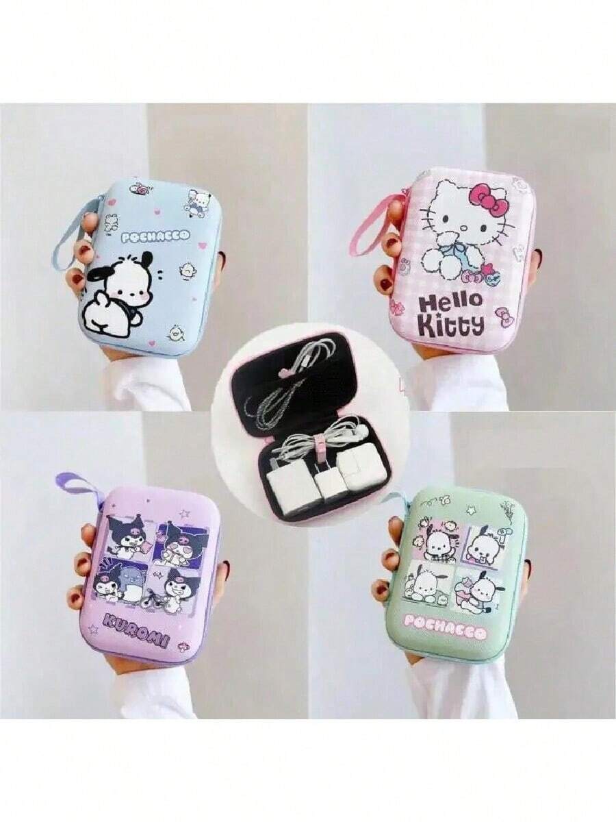 Limited Edition Sanrio Hello Kitty & Kuromi Cute Cartoon EVA Storage Bag - Portable Cable Organizer, Charger Carry Case, Earphone & USB Drive Storage Pouch With Handle And Zipper