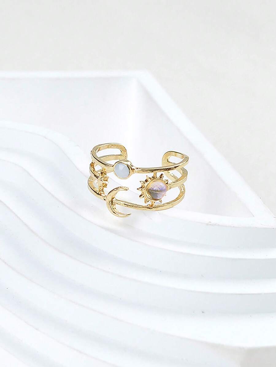 1 anel elegante e luxuoso com recorte de lua e sol, design vazado, acessório de mão personalizado e elegante