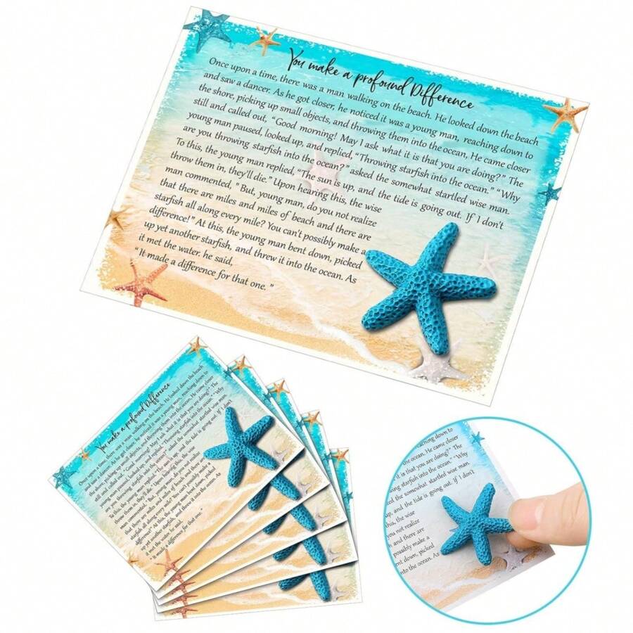 30 Pieces Starfish Card Motivational Story Small Keepsake Appreciation Notecards And Mini Blue Starfish Compliment Cards For Teachers Wedding(10 Sets)