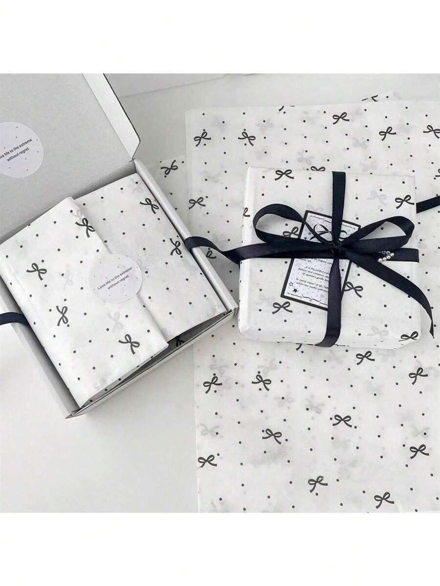 10Pcs Flower Wrapping Paper With Polka Dot Bowknot Print & Tissue Paper, Suitable For Wedding Gifts, Birthday Gifts, Friend Gathering Gifts, Festival Gifts, Valentine's Day Gifts. The Best Choice For Gifting To Girlfriends, Elders And Friends.