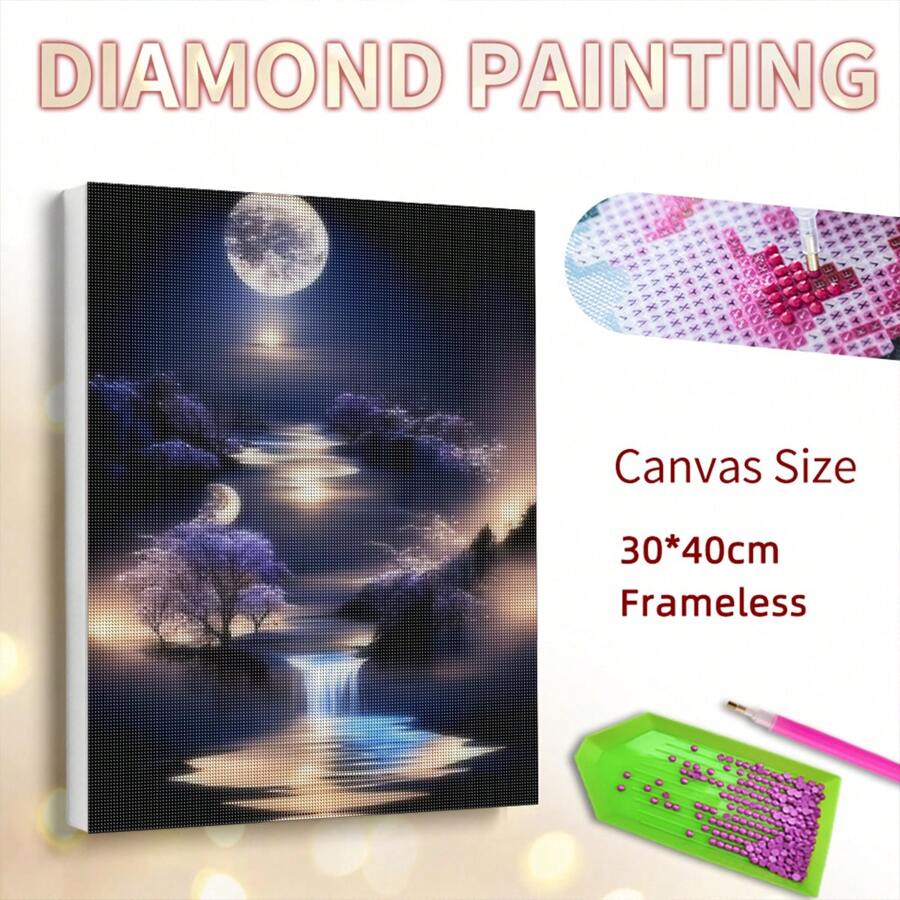 1 Stück Mystische Nachthimmel und Wasserfall Diamant Malerei Set, runde Acryl-Diamanten, Full Drill Stickerei Kunst Handwerk Bild von Strass Wand Dekoration, Rahmenlos