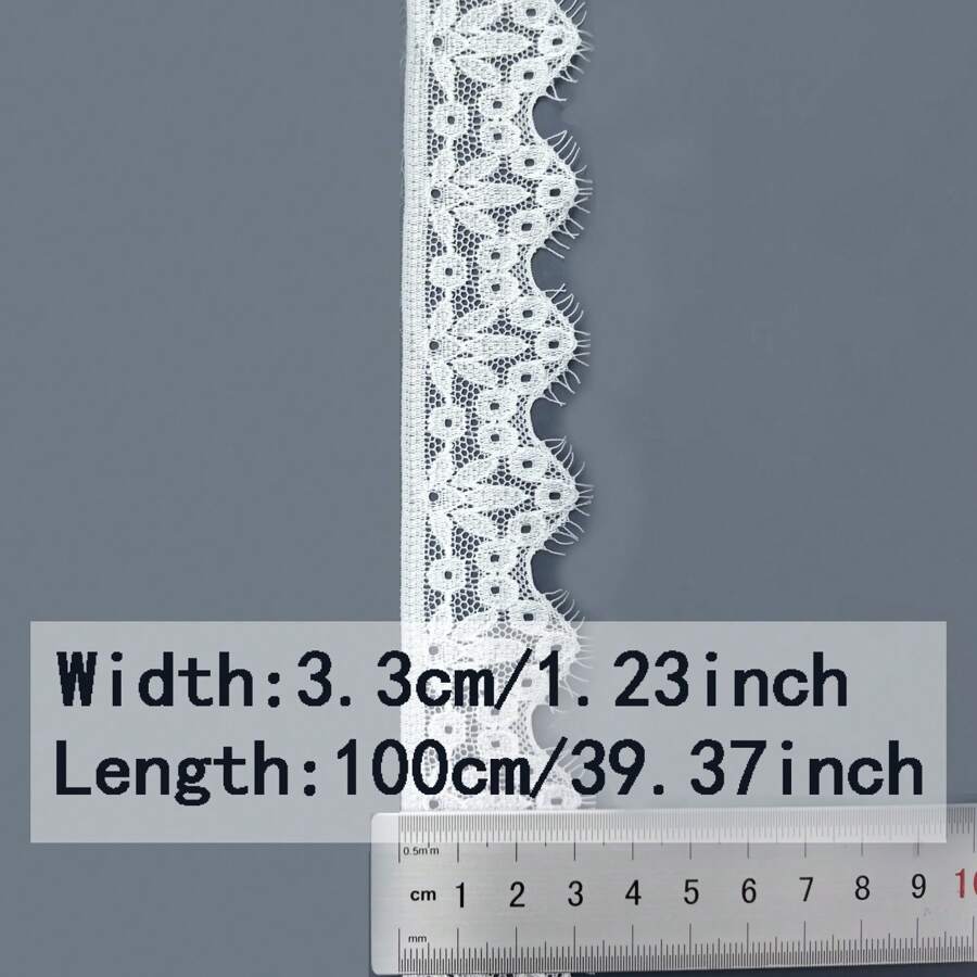 1pc/1 M White Geometric Pattern Elastic Fringed Lace, Minimalist Geometric Style, Nylon & Spandex Eyelash Trim, DIY Material, Garment Accessory