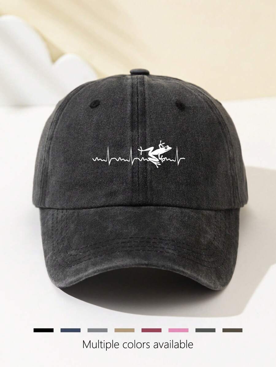 1 Stück Modische Damen Baseball Kappe mit Frosch Herzschlag Aufdruck, weiche Krone, verstellbare Größe, Sonnenhut für Outdoor, Geschenk für Feiertage, Hiphop, Outdoor Sport, Camping, Partys, Urlaub
