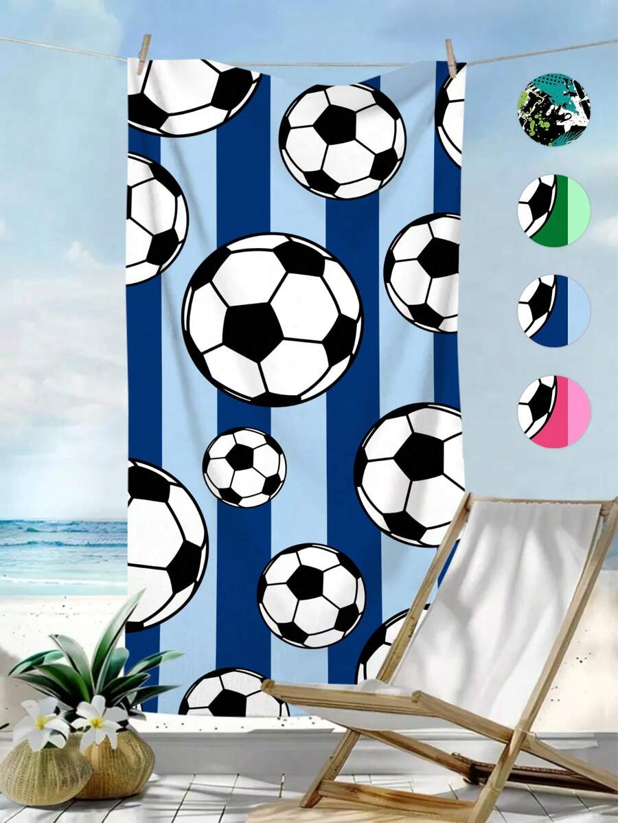 1 Stück Fußball blau gestreiftes Strandtuch, Oversized superweiches Mikrofaser Stranddecke mit starker Wasseraufnahme, geeignet für Reisen, Schwimmbad, Tauchen, Surfen, Yoga, Camping, Strandaccessoire, Strandutensilien, in verschiedenen Farben erhältlich, Poolschwimmer